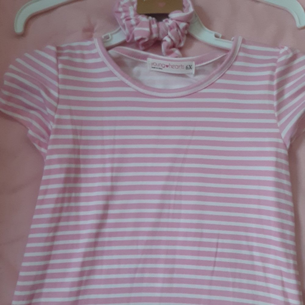 Pink And White Stripe Top And Scrunchy